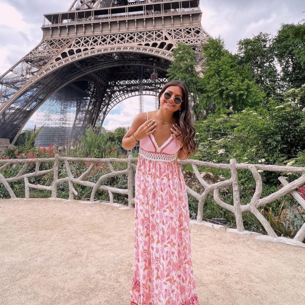 Long Floral and Crocheted Dress
